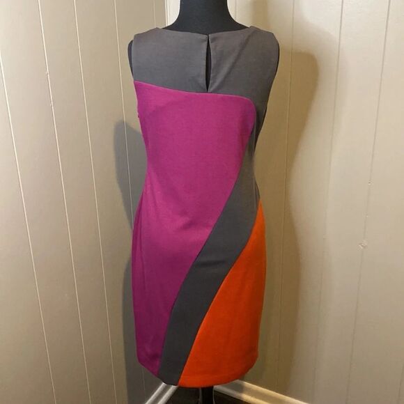 Z Morgan McFeeters Women’s 4 Midi Dress Colorblock Sleeveless 60s Back Slit - Picture 7 of 11